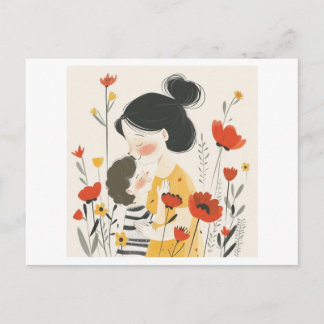 Postal Madre abrazando a su hijo asiático chino japonés