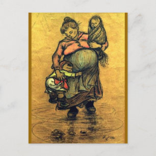 Postal Madre con dos hijos