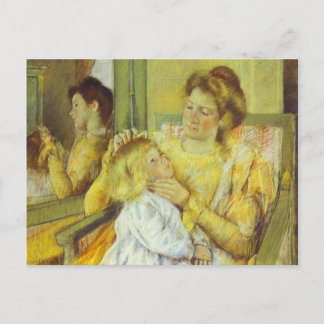 Postal Madre cubriendo el pelo de su hijo. 1901, Mary Cas