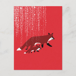 Postal Madre de Fox y bebé caminando bajo la nieve