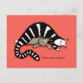 Postal Madre de gato protege a su querida madre amorosa