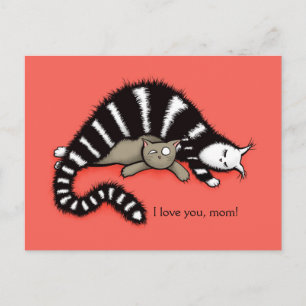 Postal Madre de gato protege a su querida madre amorosa
