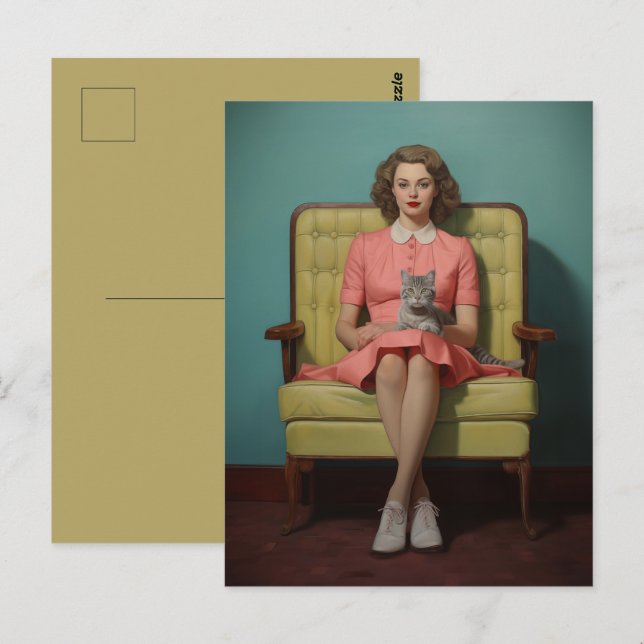 Postal Madre de gato vintage (Anverso / Reverso)