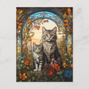 Postal madre de gato y niño