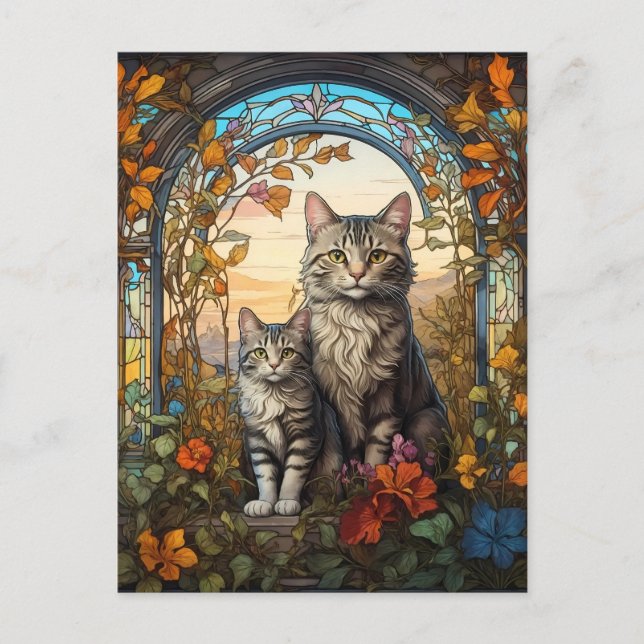 Postal madre de gato y niño (Anverso)