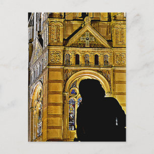 Postal Madre de Juana de Arco reza cerca de la basílica d