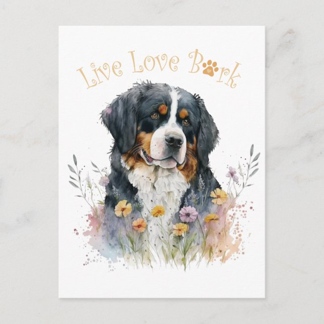 Postal Madre de Perro de Montaña de Berna Floral (Anverso)