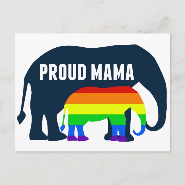 Postal Madre del orgullo gay: Mamá orgullosa elefante arc (Anverso)