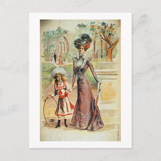 Postal Madre e hija caminando (color litho) (Anverso)