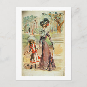 Postal Madre e hija caminando (color litho)