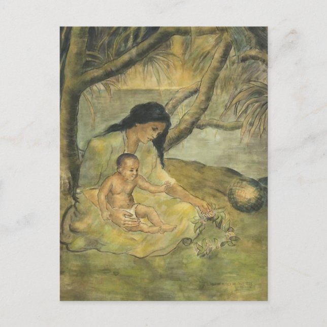 Postal Madre e hijo hawaianos - Charles W. Bartlett (Anverso)