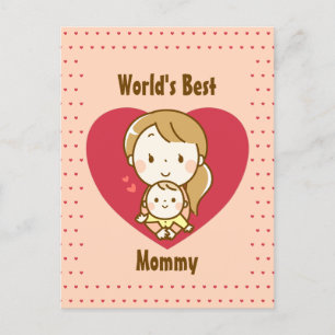 Postal Madre e hijo lindo kawaii personalizado día de la 
