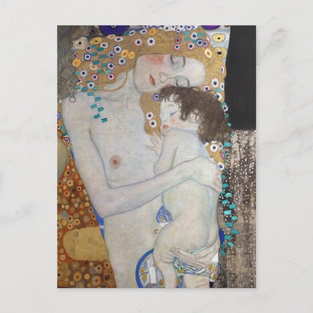 Postal Madre e hijo por Gustav Klimt (Anverso)