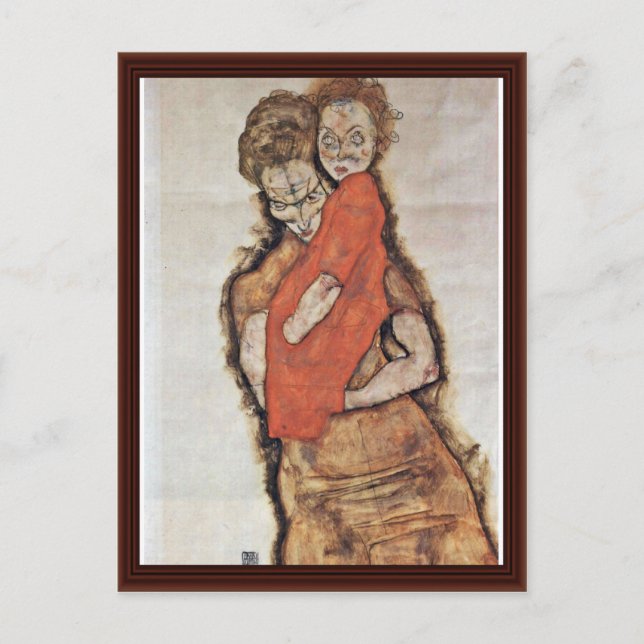 Postal Madre E Hijo Por Schiele Egon (Anverso)