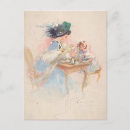 Postal Madre e hijo vintage tomando té