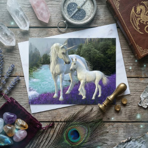 Postal Madre Encantada Unicornio y Becerro Bebé