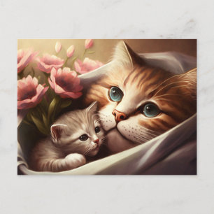 Postal Madre gata y su pequeño gatito - Día de la madre