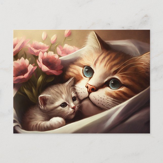 Postal Madre gata y su pequeño gatito - Día de la madre (Anverso)