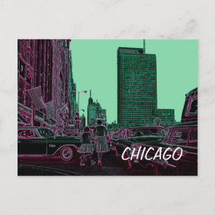 Postal Madre hija Comprando Michigan Ave Chicago 1961