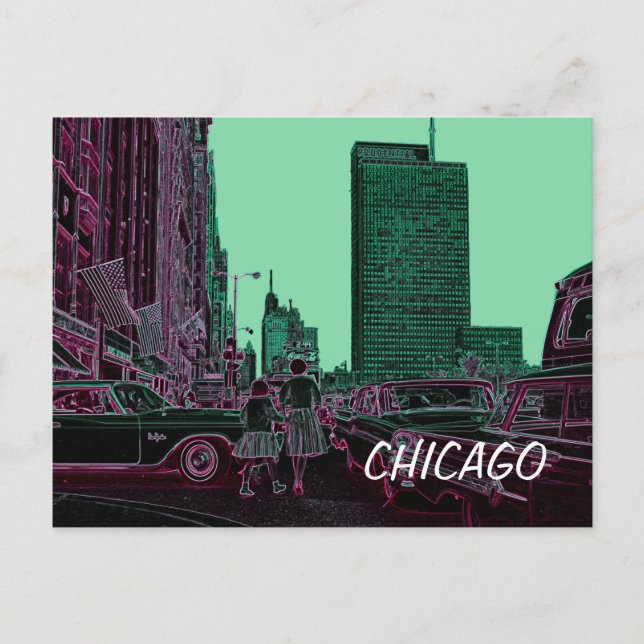 Postal Madre hija Comprando Michigan Ave Chicago 1961 (Anverso)