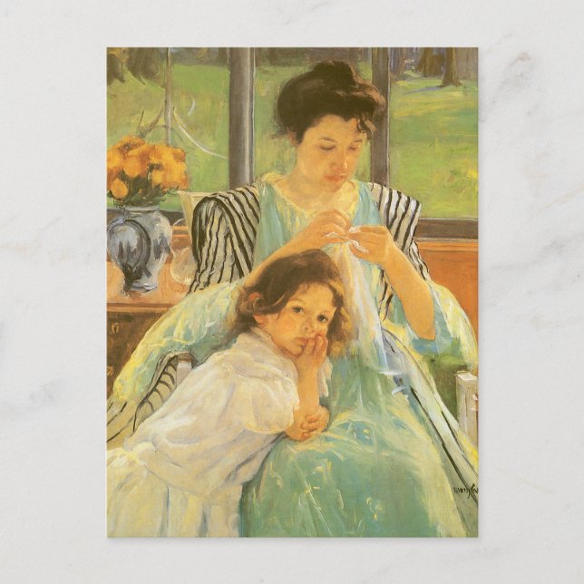 Postal Madre joven masticando por Mary Cassatt, arte vint (Anverso)