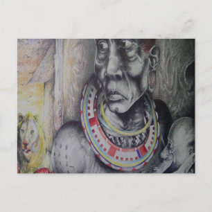 Postal Madre Maasai y Niño con Estampa/Grática de León