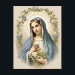 Postal Madre María Católica con flor vintage<br><div class="desc">Con una hermosa imagen de la Santísima Virgen María con acentos florales vintage.</div>