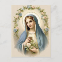 Madre María Católica con flor vintage