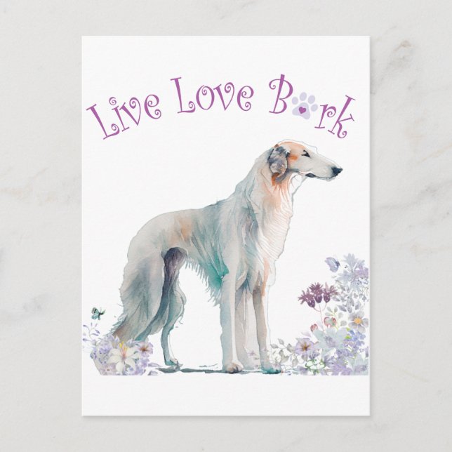 Postal Madre Perro Borzoi Floral (Anverso)