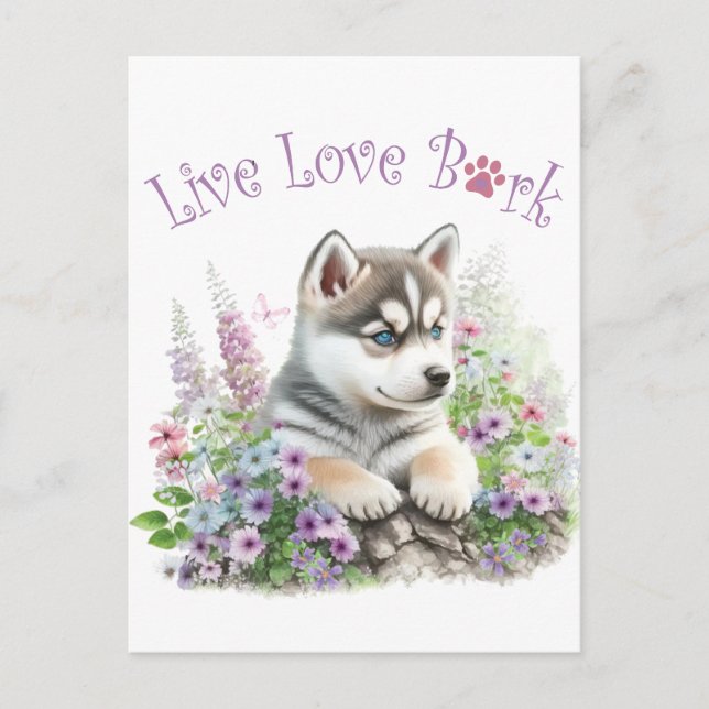 Postal Madre Perro Husky Floral (Anverso)