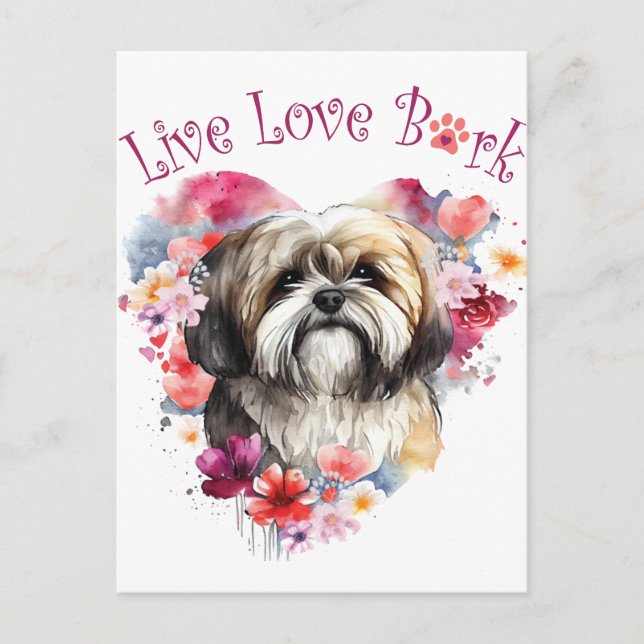 Postal Madre Perro Lhasa Apso Floral (Anverso)