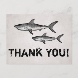 Postal Madre vintage y bebé tiburones Ocean Beach gracias