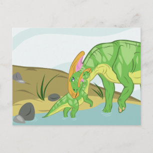 Postal Madre y bebé de Parasaurolophus