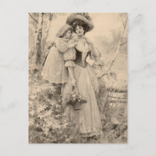 Postal Madre Y Hija Vintage