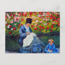 Postal Madre y niño monet en el jardín