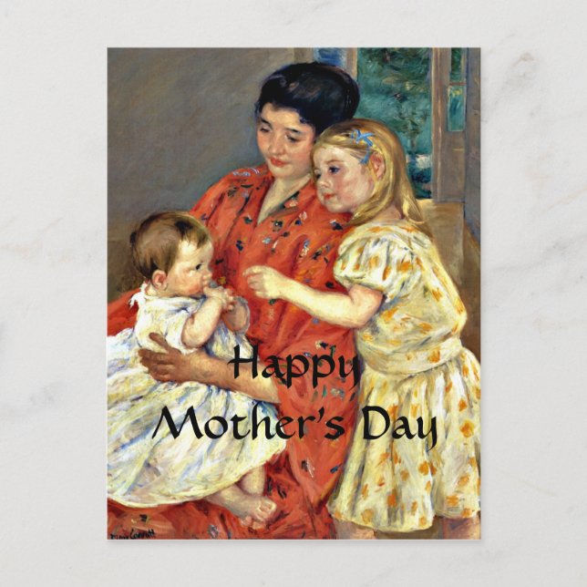 Postal Madre y Sara admirando al bebé - Día de la madre (Anverso)