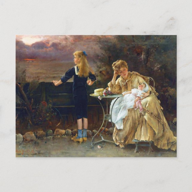 Postal Madre y sus hijos por Alfred Stevens (Anverso)