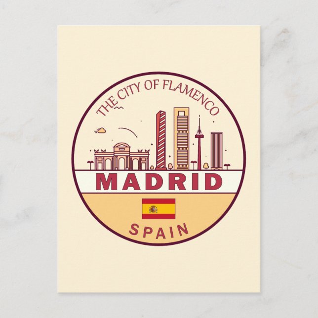 Postal Madrid España City Skyline Emblem (Anverso)