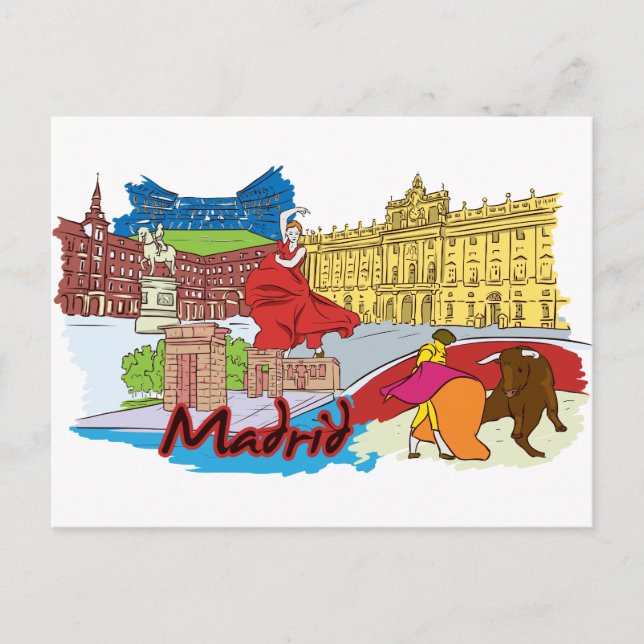 Postal Madrid España Ciudad Famosa (Anverso)
