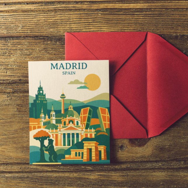 Postal Madrid España Ciudad Silueta - Ciudad Retro Minima (Minimalist  Madrid Spain City Skyline - Retro City Postcard)