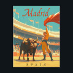 Postal Madrid, España, encanto vintage<br><div class="desc">Revive la belleza intemporal de Madrid,  España,  con esta cautivadora postal con un escenario de lucha de toros de inspiración vintage. Perfecto para enviar saludos o añadir un toque europeo a su colección.</div>