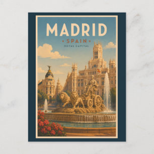 Postal Madrid España Fuente de Cibeles Ilustración Viaje 