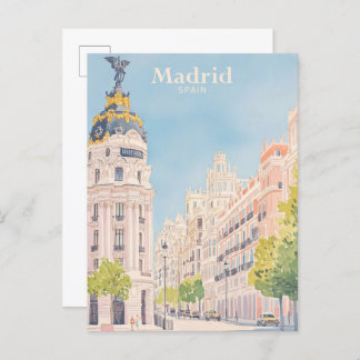 Postal Madrid España Gouache Paint Ilustracion Viaje