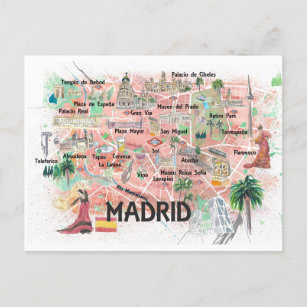Postal Madrid España Ilustración Mapa de viajes con carre