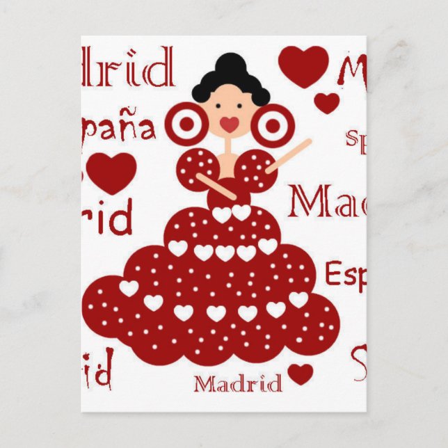 Postal Madrid España muñeca flamenca (Anverso)