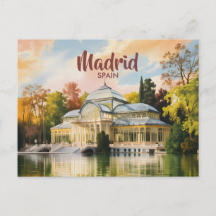 Postal Madrid España Palacio de Cristal Acuarela Viaje