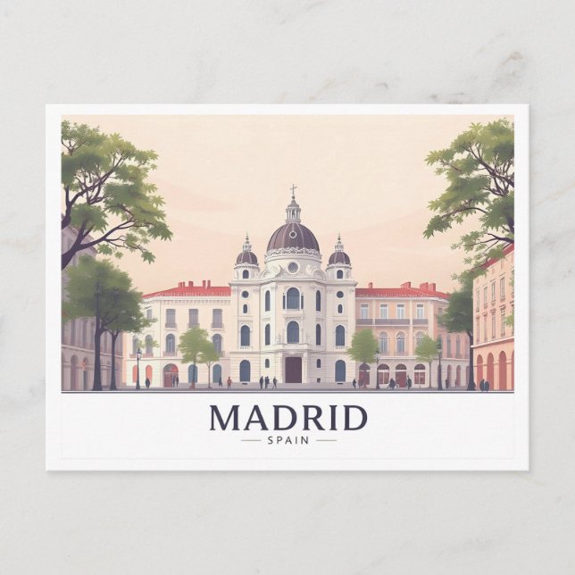 Postal Madrid España Real Palacio Pastel Diseño Vial (Anverso)