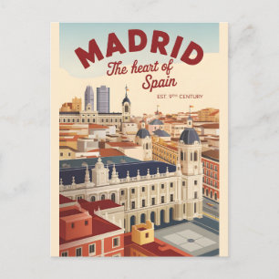 Postal Madrid España Silueta Retro Ciudad Viaje
