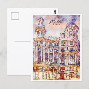 Postal Madrid España Travel Place Watercolor