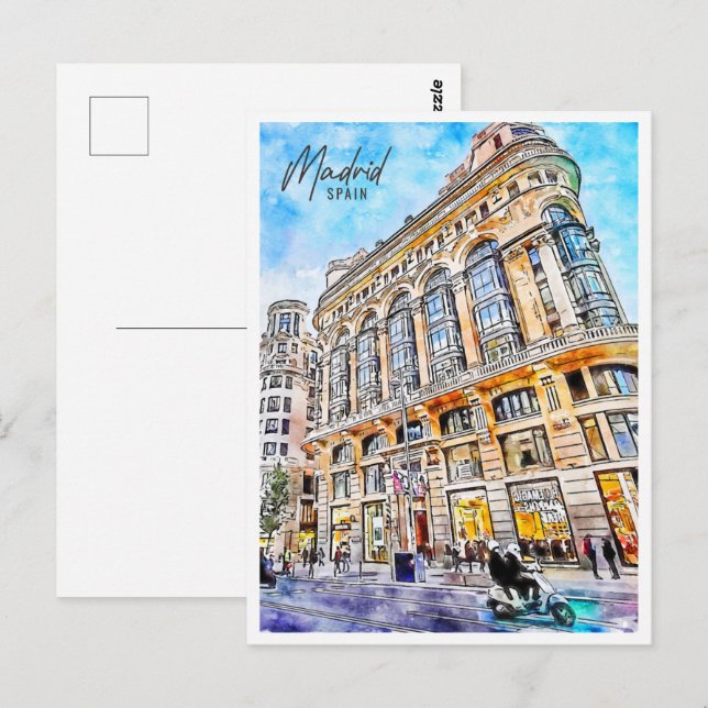 Postal Madrid España Travel Place Watercolor (Anverso / Reverso)